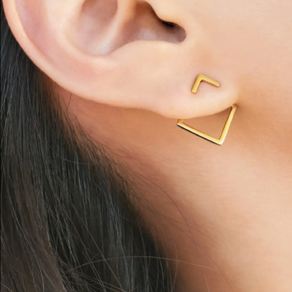 [SILVER]Modern Minimal Geometric Square Versatile Stud Earrings EarJacket - Picture 11 of 15